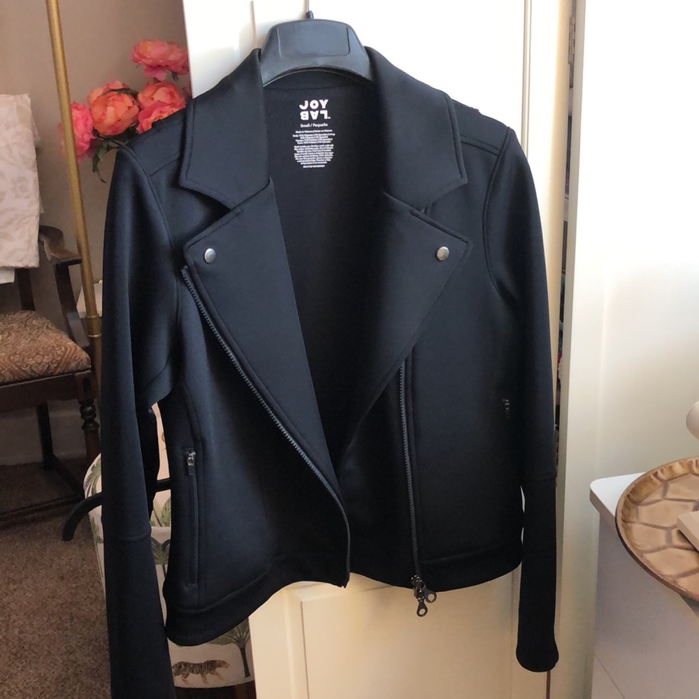 LIKE NEW! • JOY LAB • Black Neoprene Moto Motorcycle Jacket - Picture 15 of 16